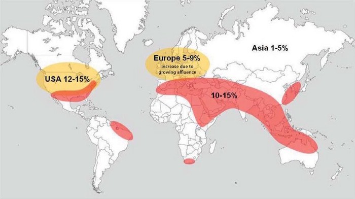 世界腎結石盛行率